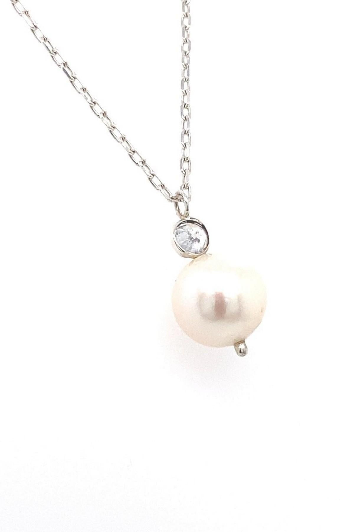 Zirkon Taşlı Doğal İnci Kolye