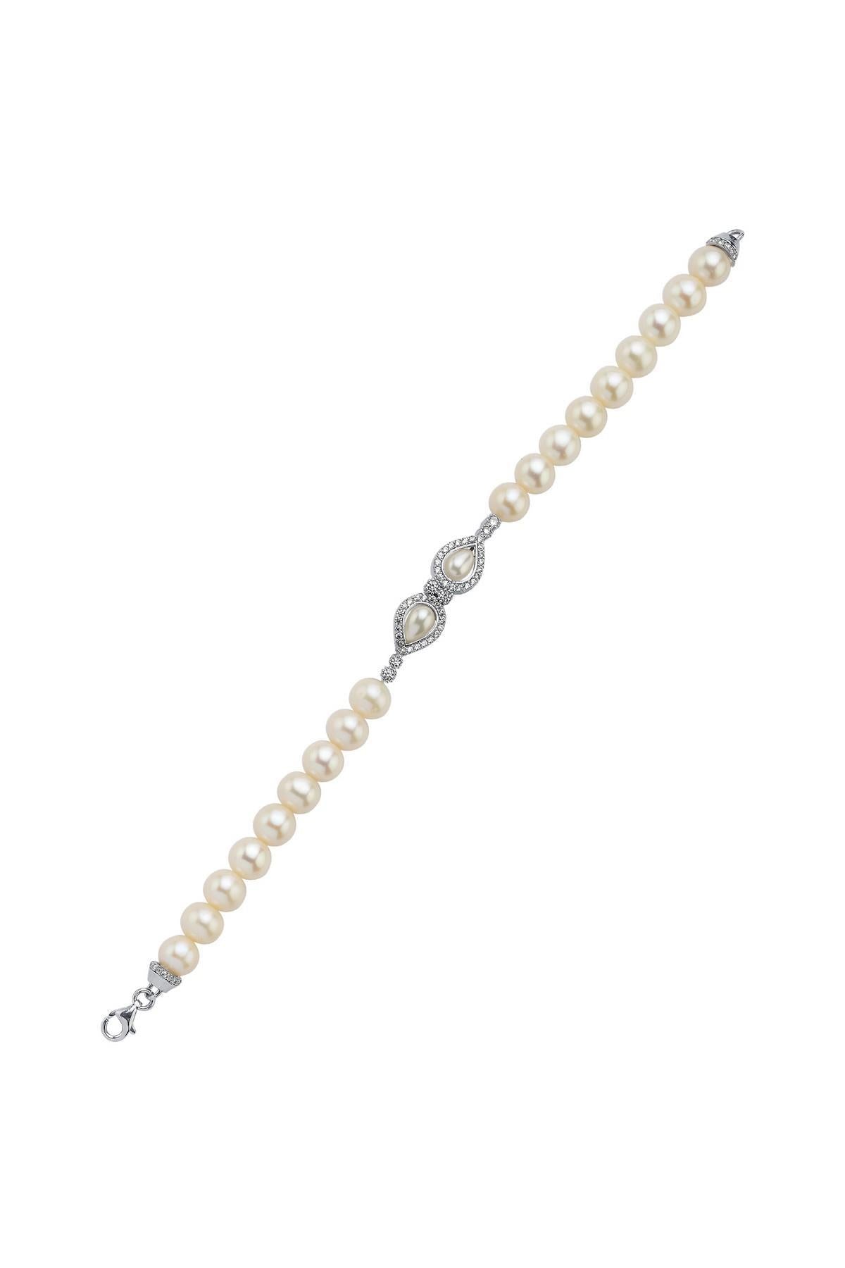 Zirkon Taşlı Doğal İncili Bileklik