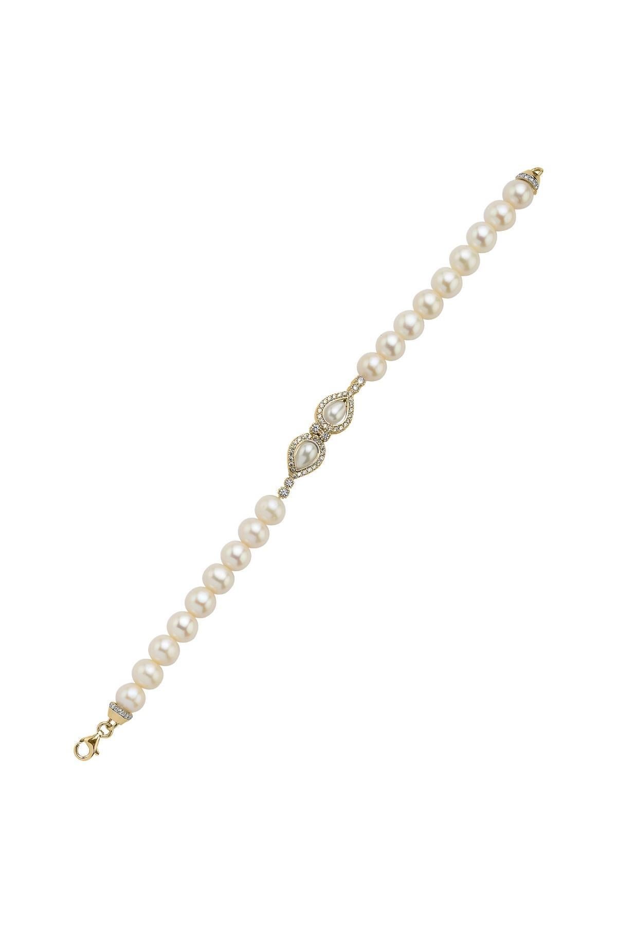 Zirkon Taşlı Doğal İncili Bileklik