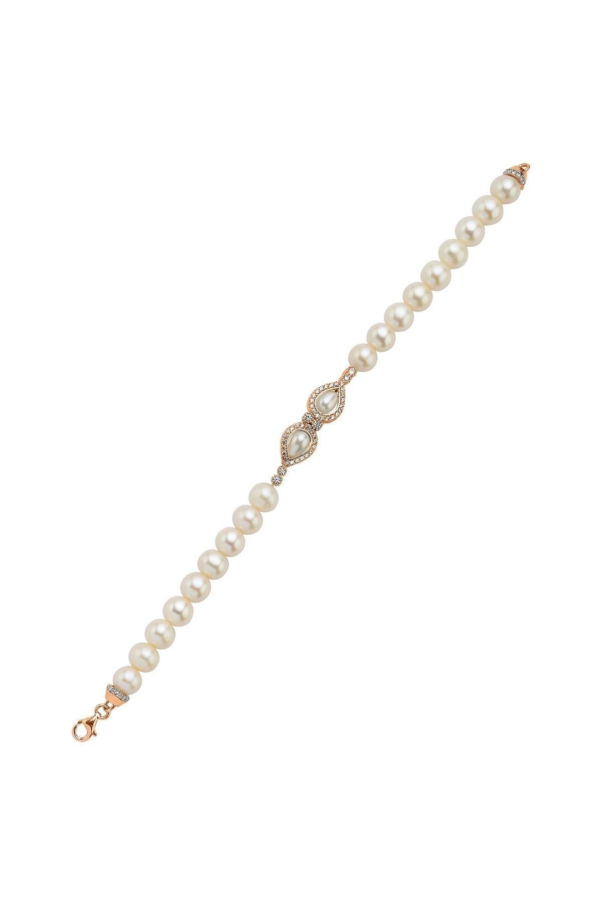 Zirkon Taşlı Doğal İncili Bileklik