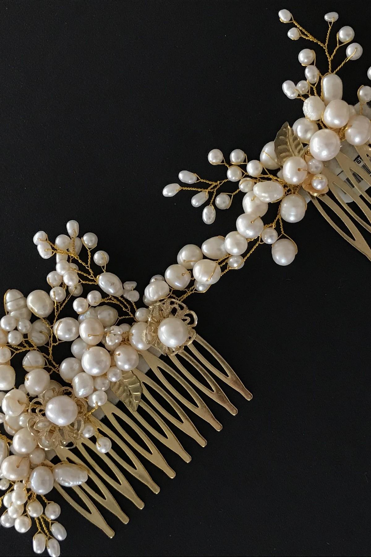 İnci Çiçekli Gelin Tacı