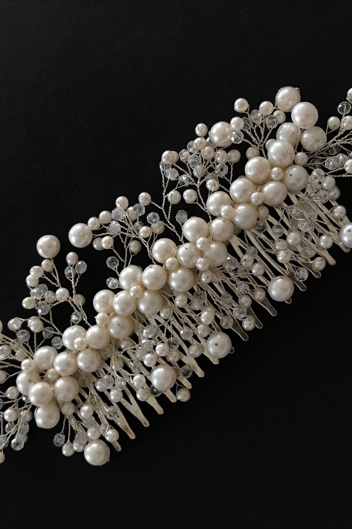 Taşlı Gelinlik İnci Taç