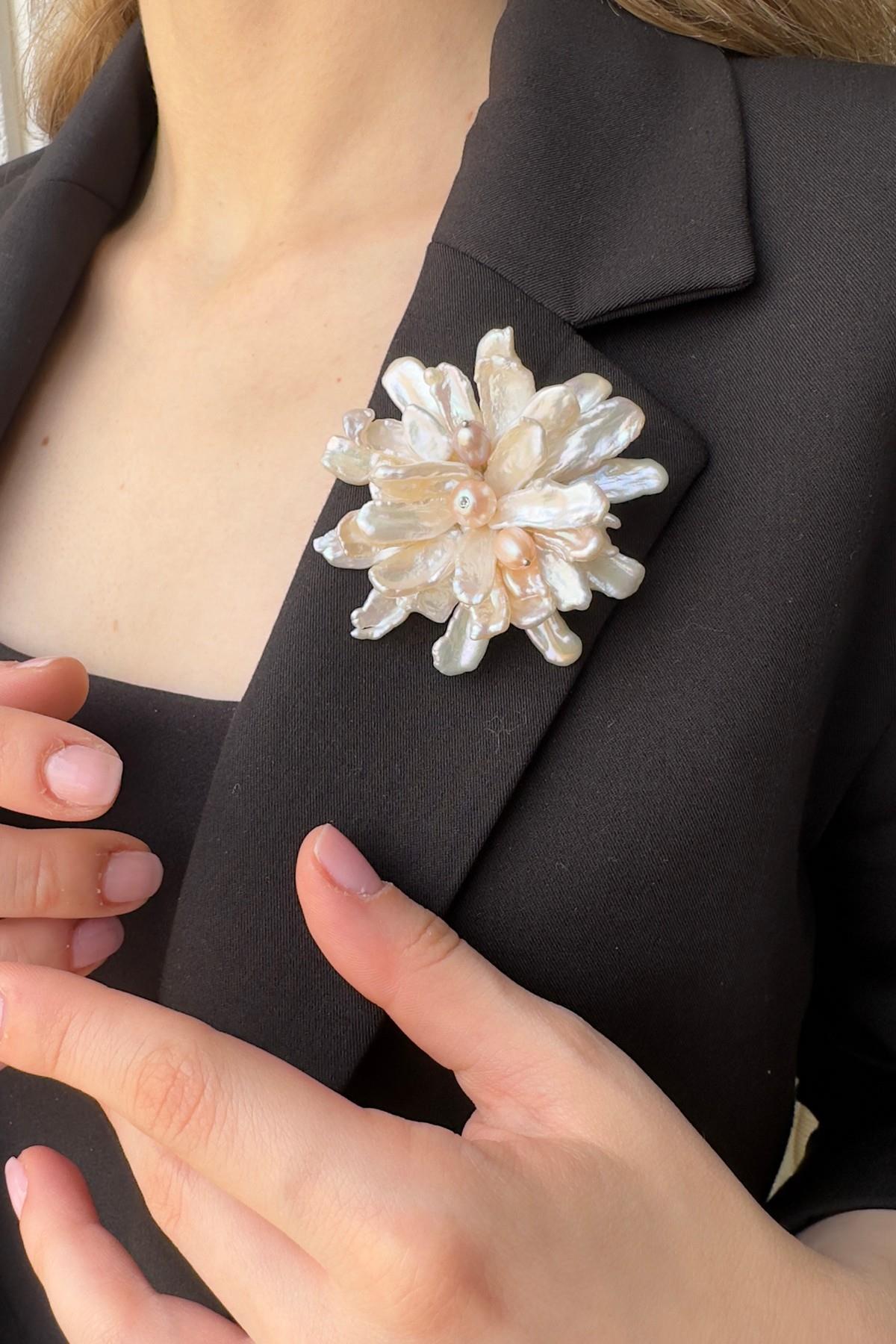 Zirkon Taşlı Barok Doğal İnci Broş