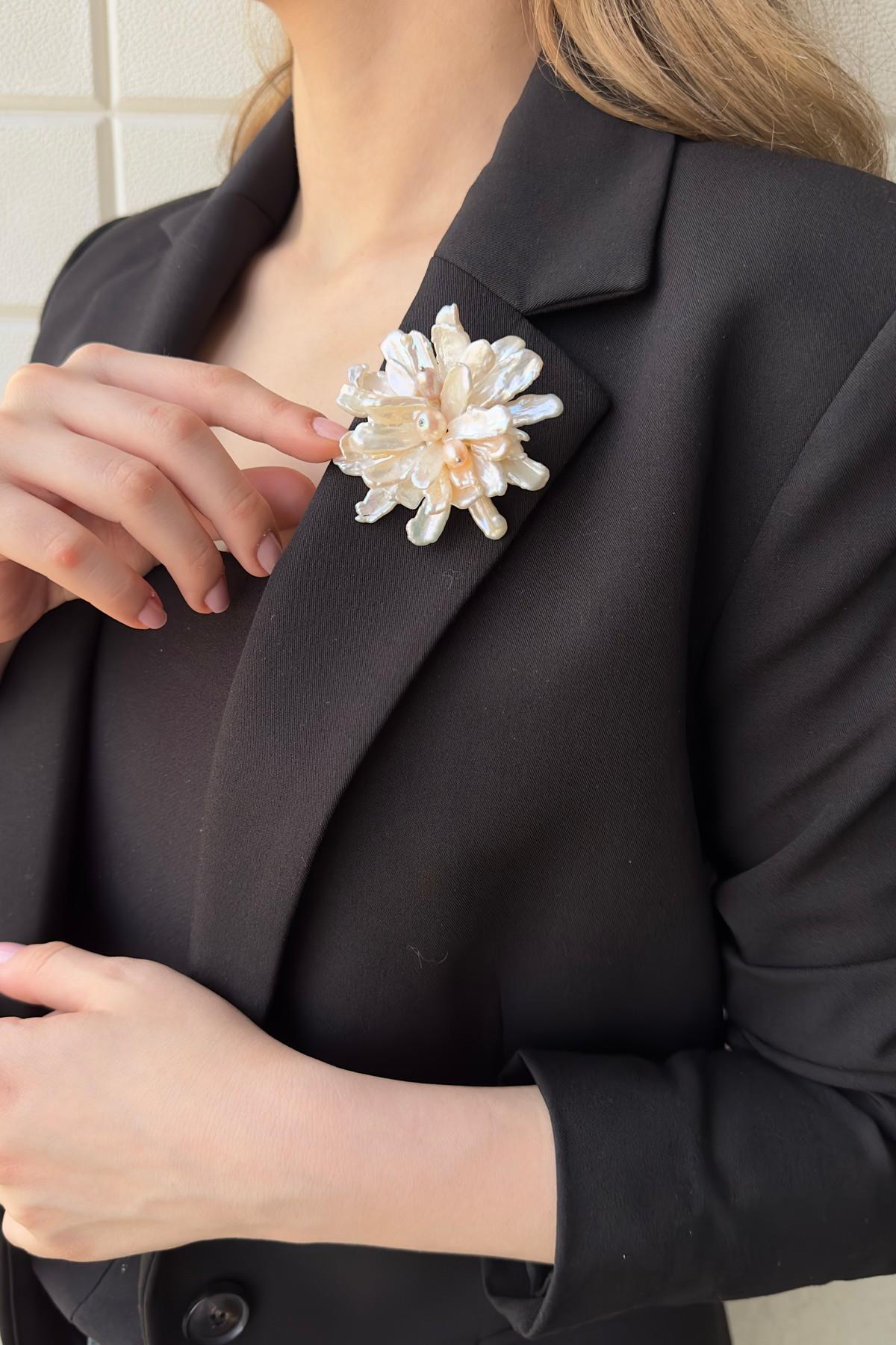 Zirkon Taşlı Barok Doğal İnci Broş