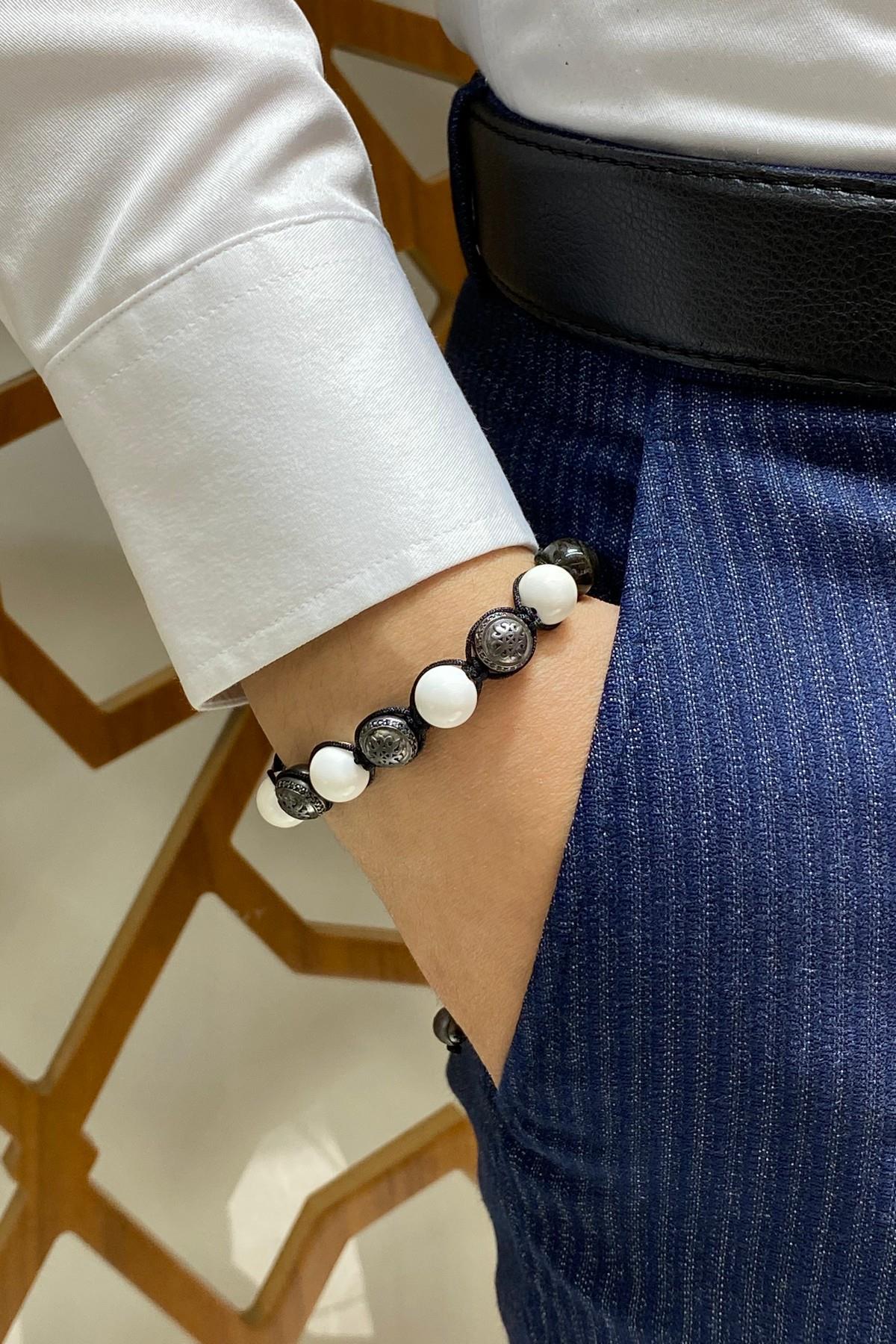 0,27 Ct Pırlantalı Akik Oniks Taşlı Erkek Bileklik