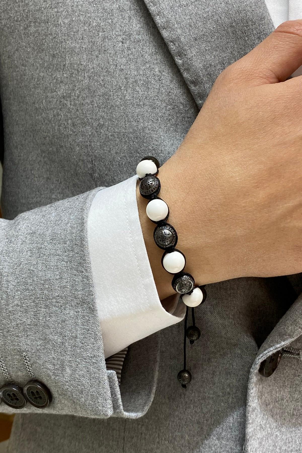 0,27 Ct Pırlantalı Akik Oniks Taşlı Erkek Bileklik