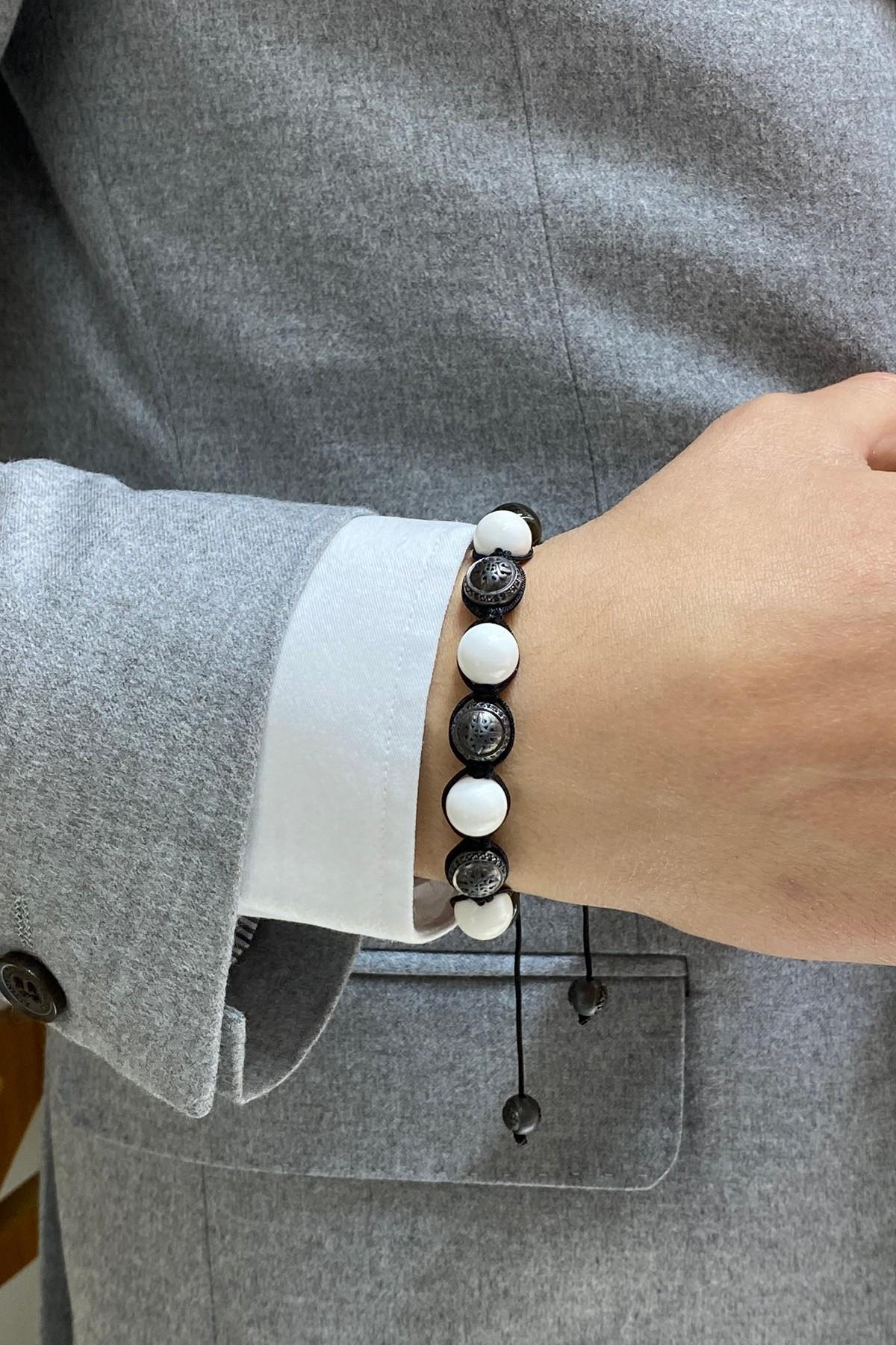 0,27 Ct Pırlantalı Akik Oniks Taşlı Erkek Bileklik