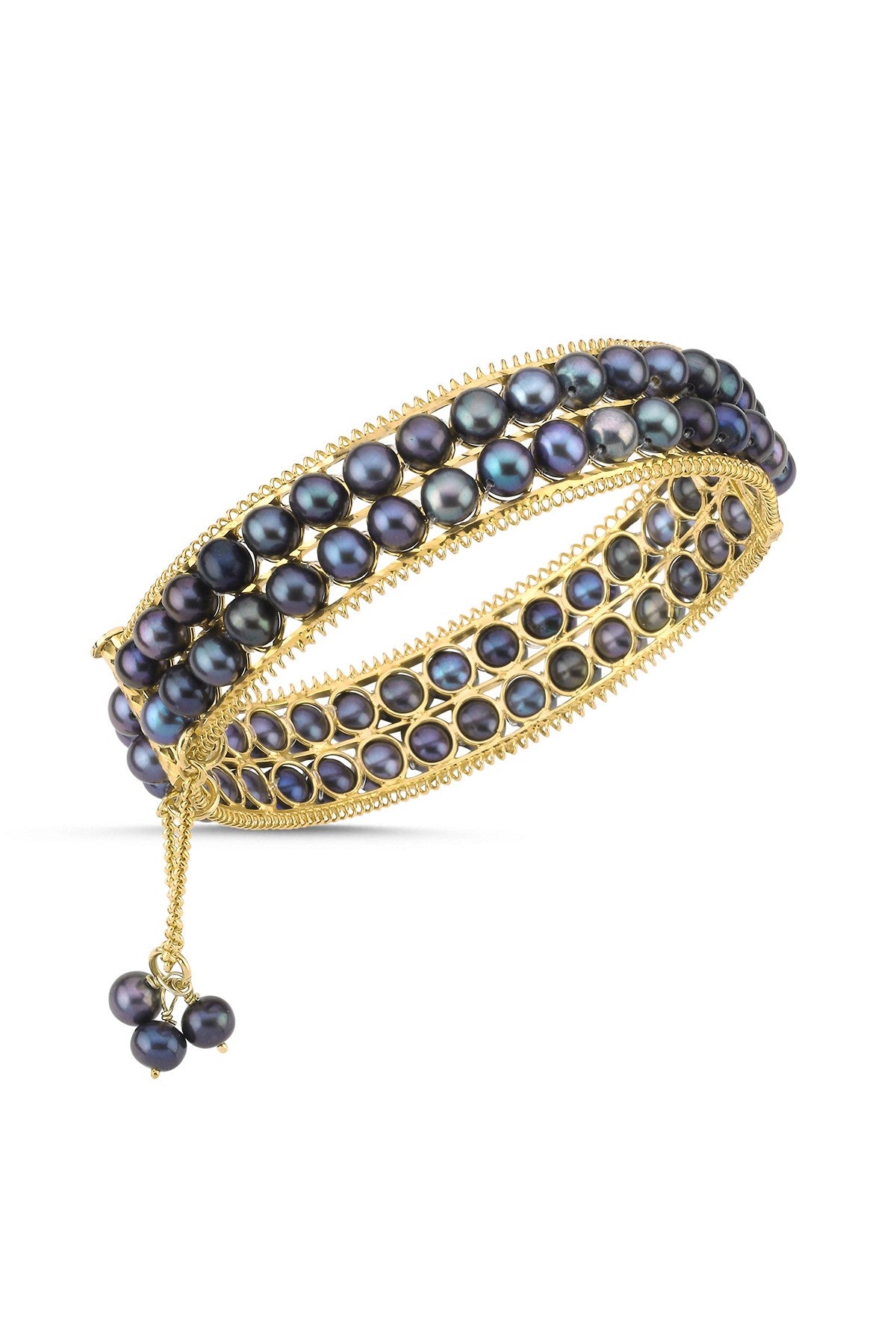 Çift Sıra Doğal Siyah İnci Kelepçe Bileklik