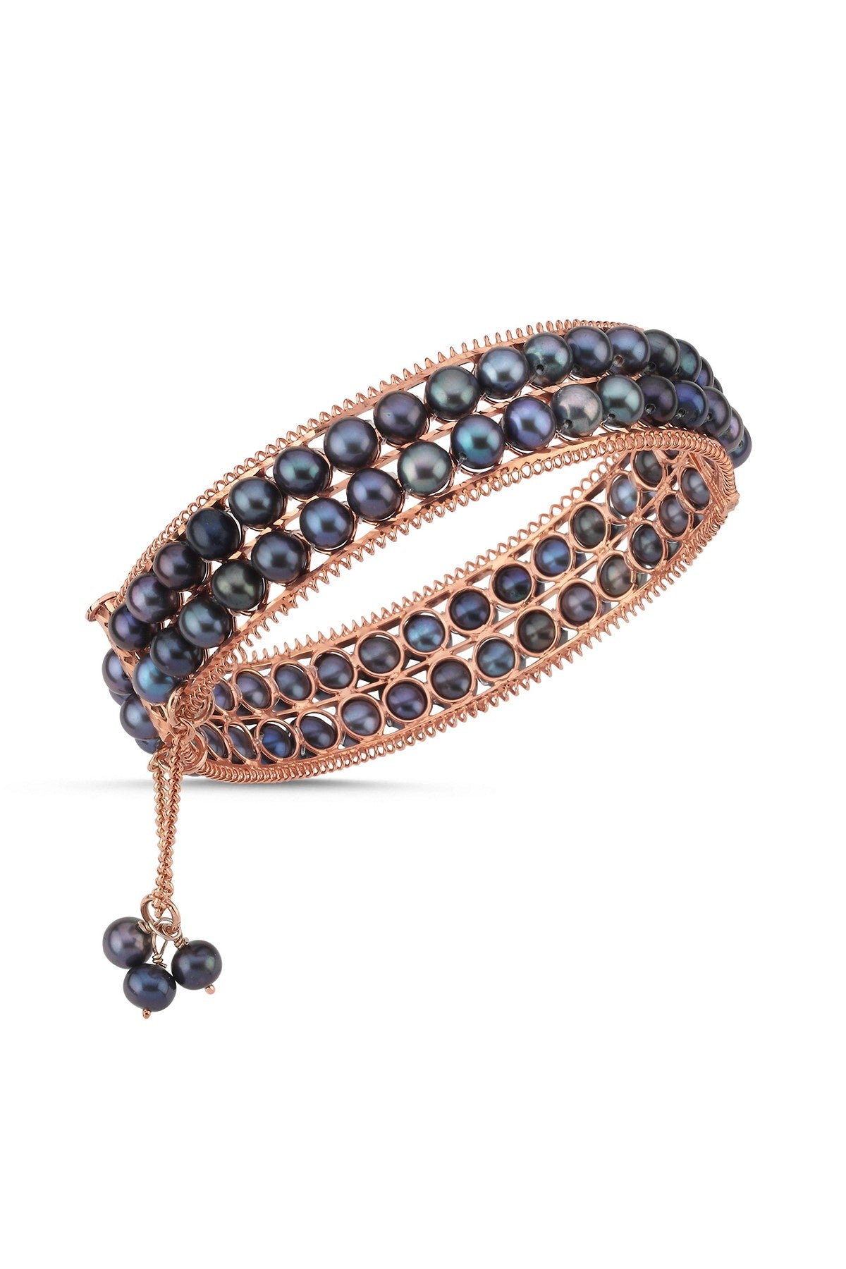 Çift Sıra Doğal Siyah İnci Kelepçe Bileklik