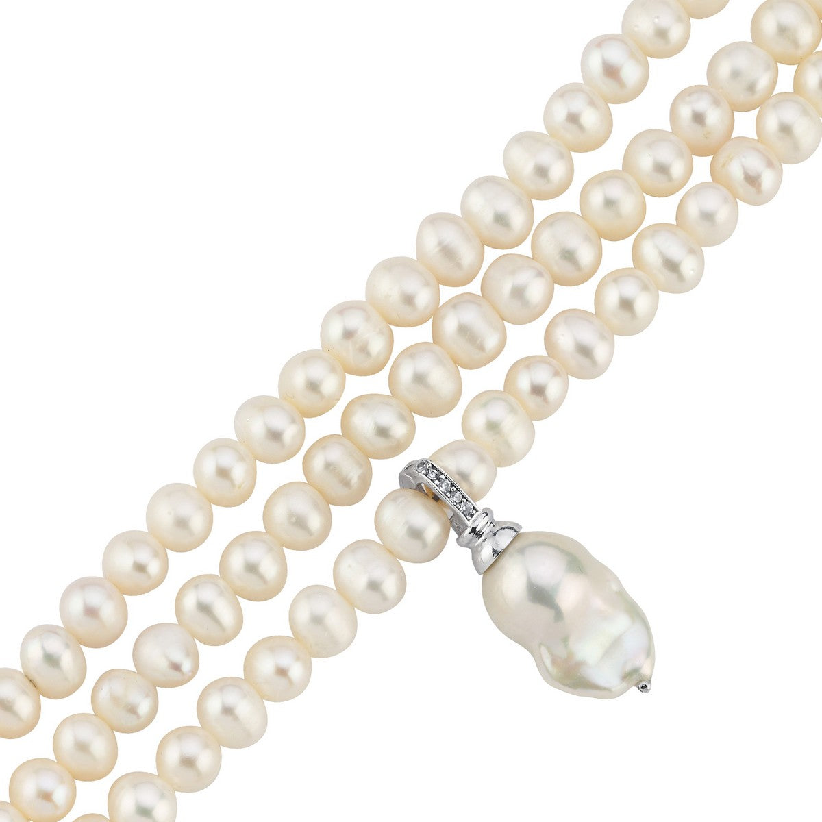 3 Sıra Barok Uçlu Doğal İnci Kolye