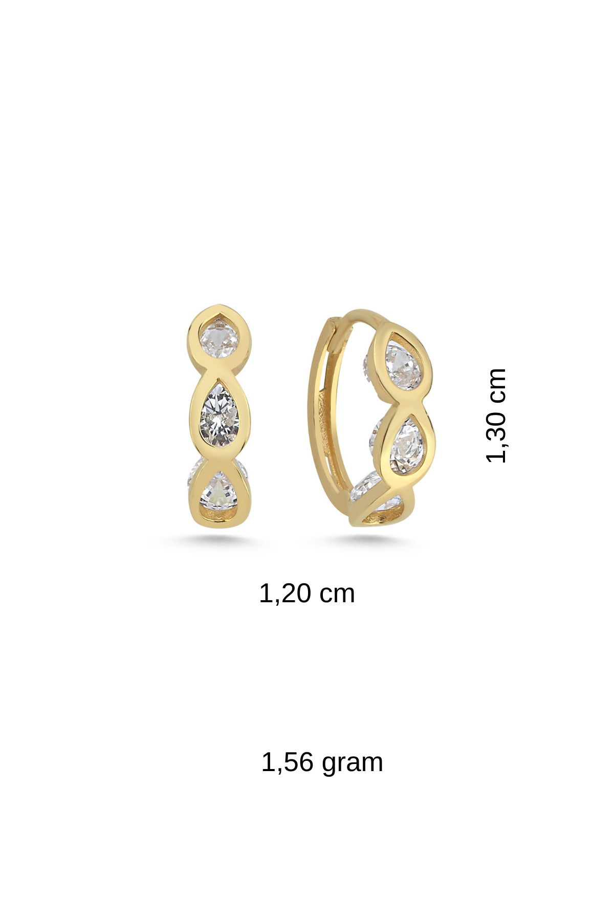 14 Ayar Altın Taşlı Damla Desen Küpe