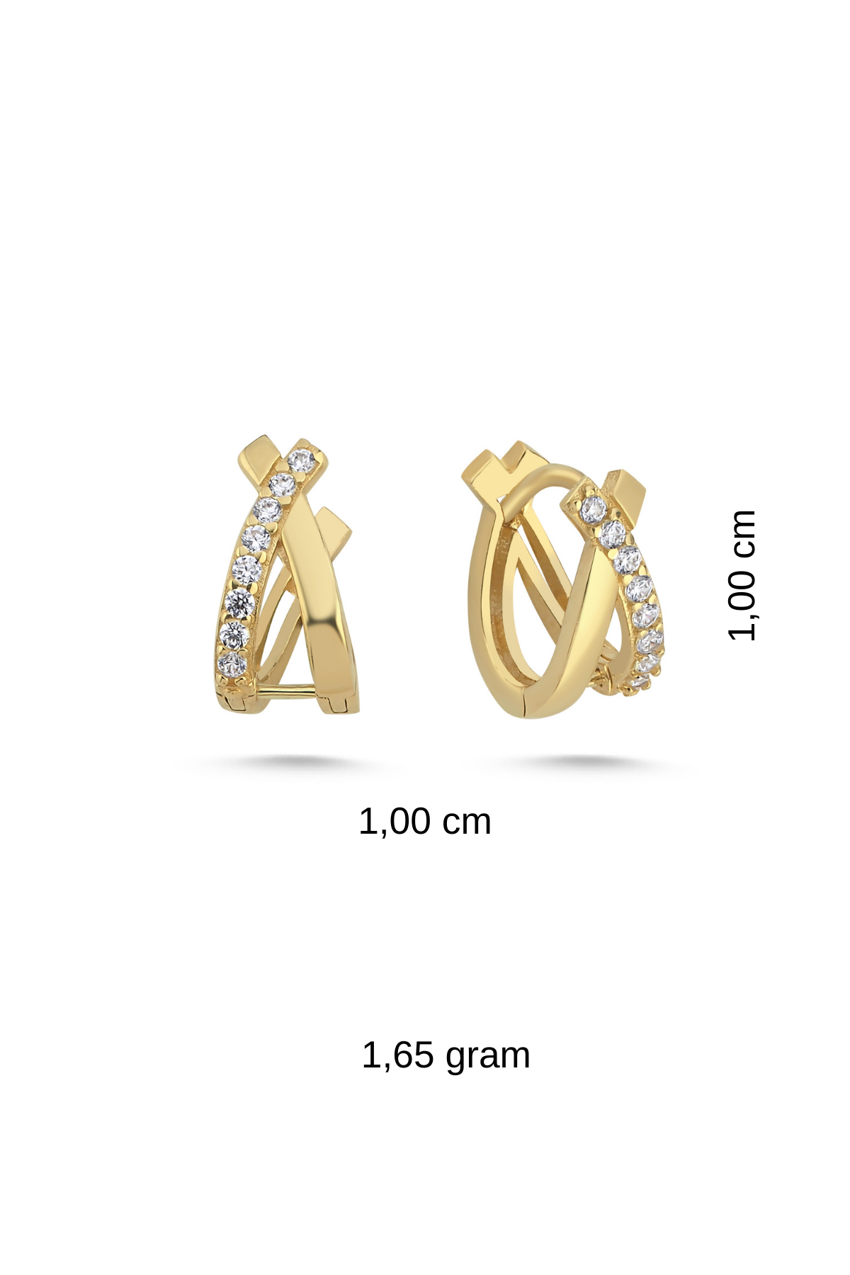 14 Ayar Altın Taşlı Çapraz Küpe