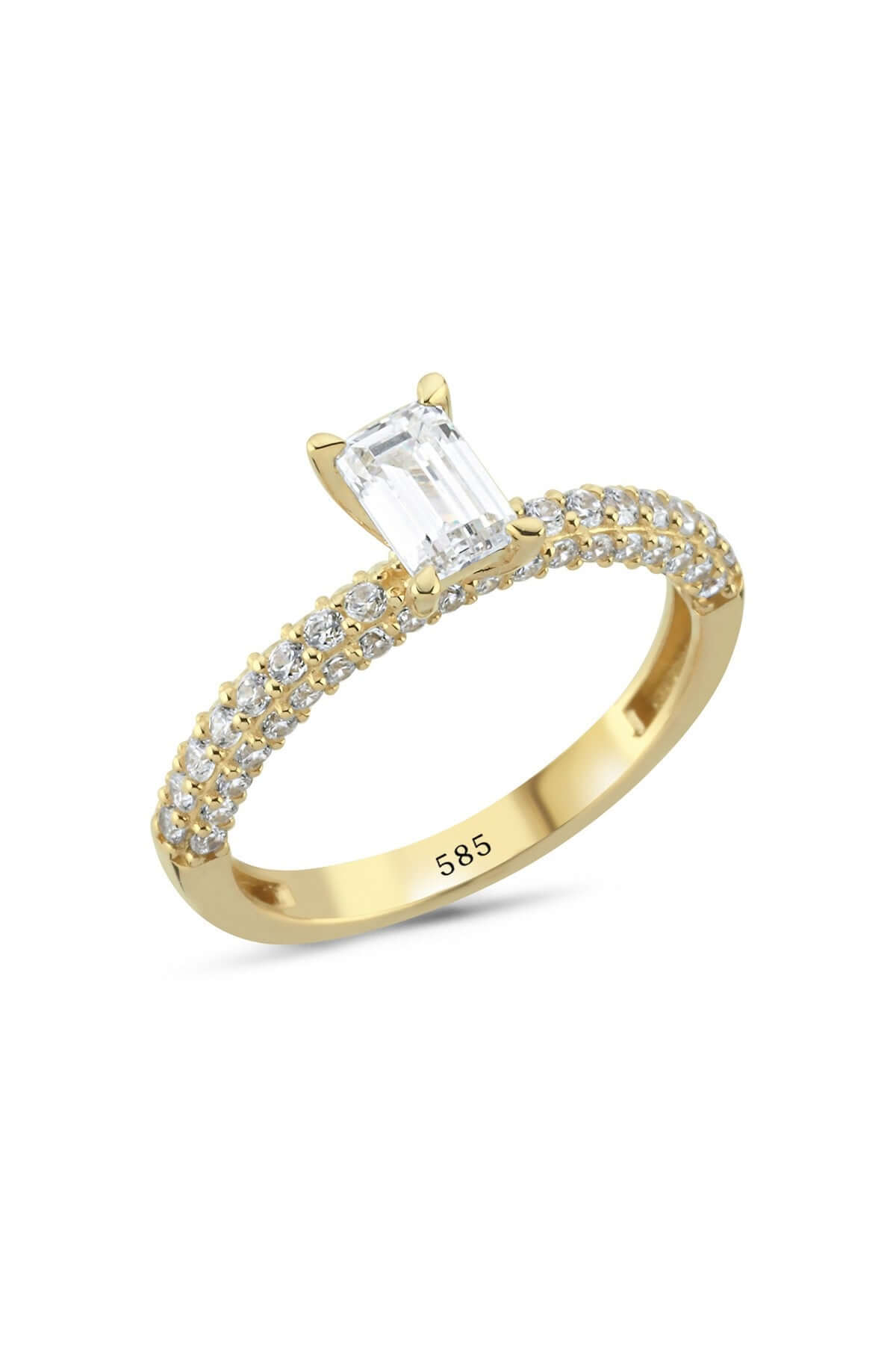 14 Ayar Altın Zirkon Taşlı Tektaş Baget Yüzük