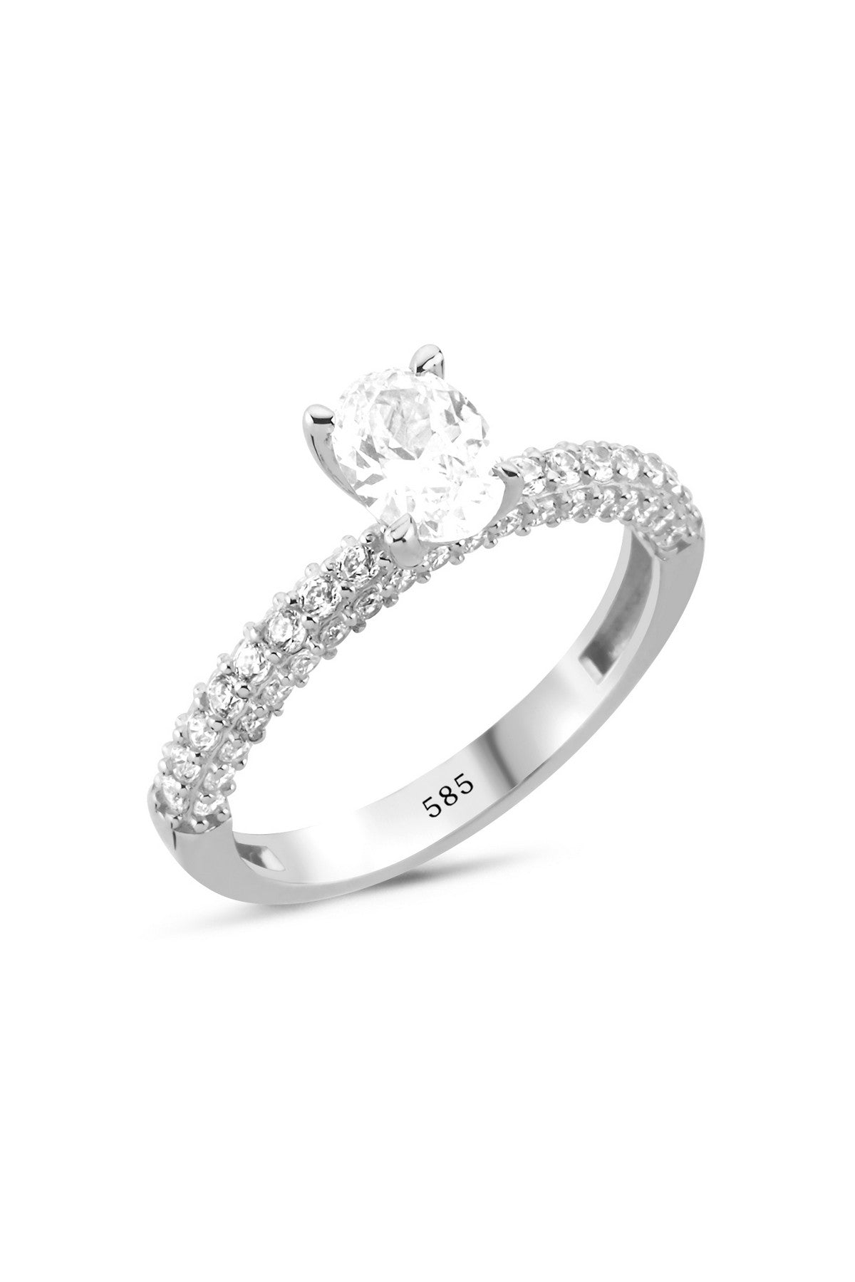 14 Ayar Altın Oval Zirkon Taşlı Açık Model Yüzük