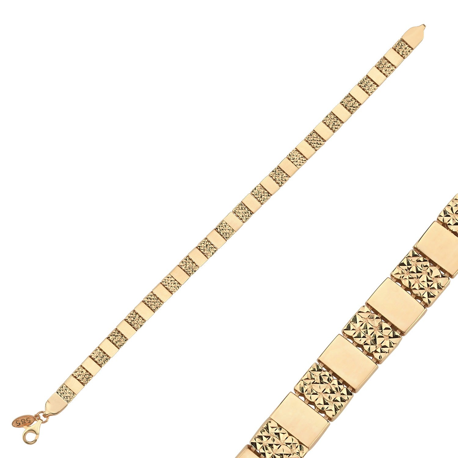 14 Ayar Altın Sıralı Kare Bileklik