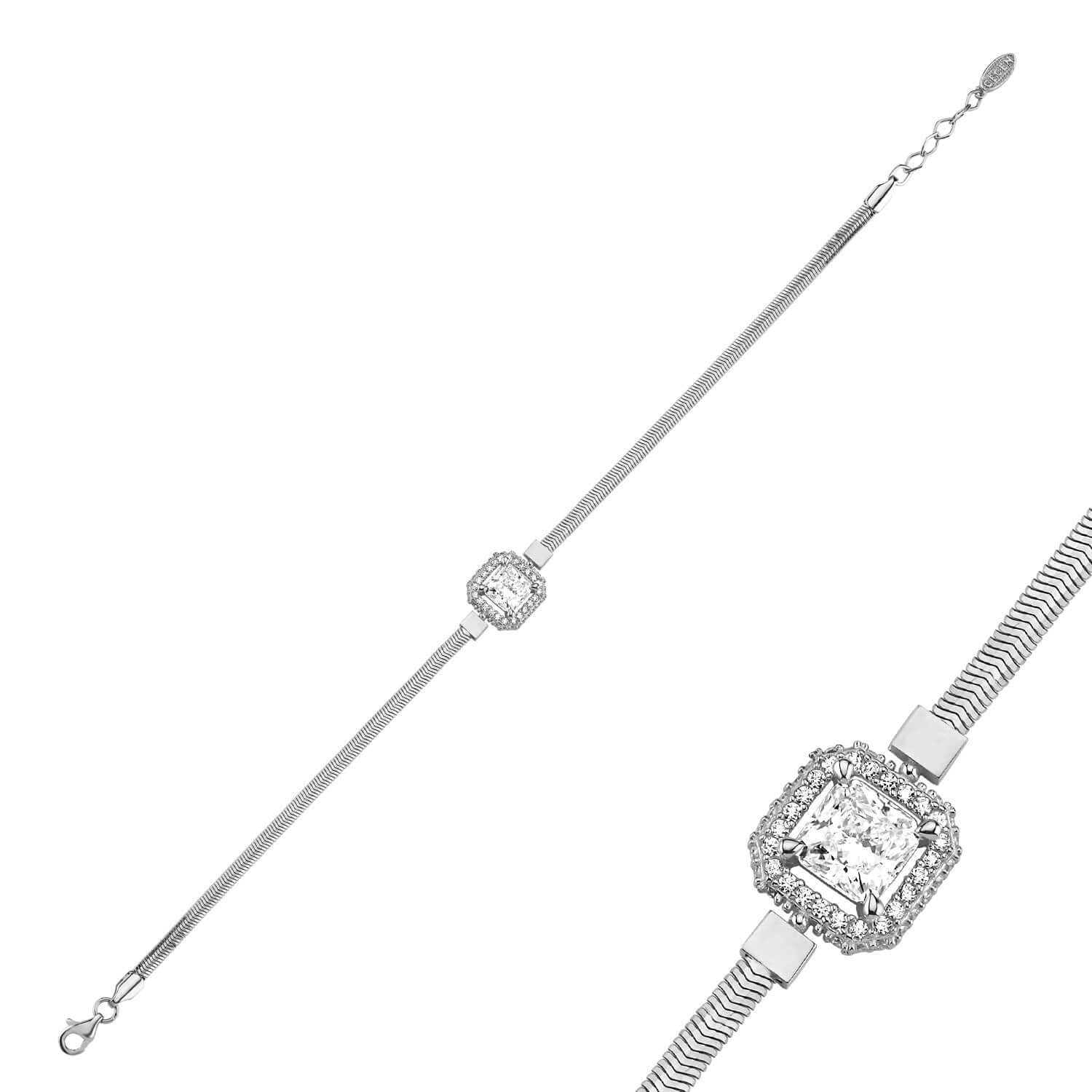 14 Ayar Altın Balık Sırtı Taşlı Baget Bileklik