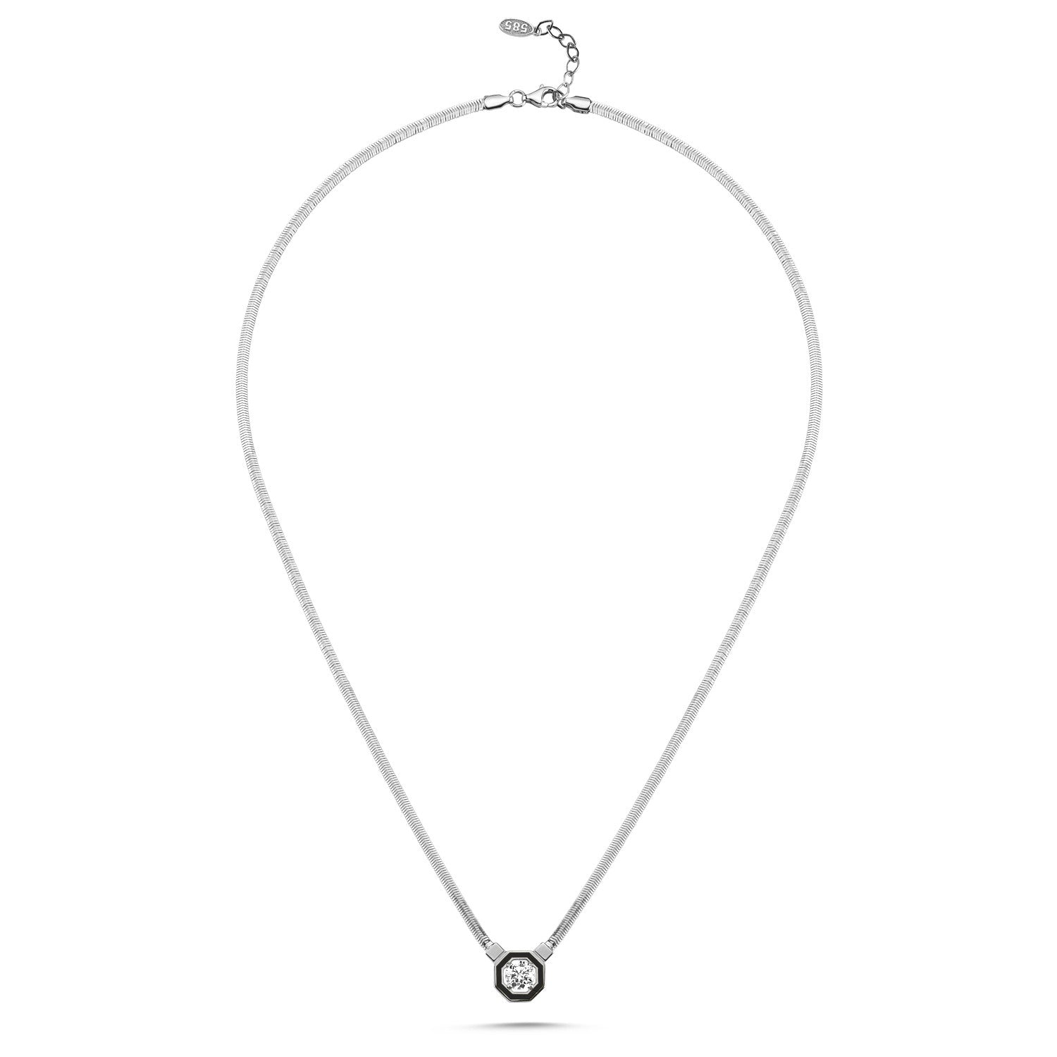 14 Ayar Altın Balık Sırtı Taşlı Sekizgen Kolye