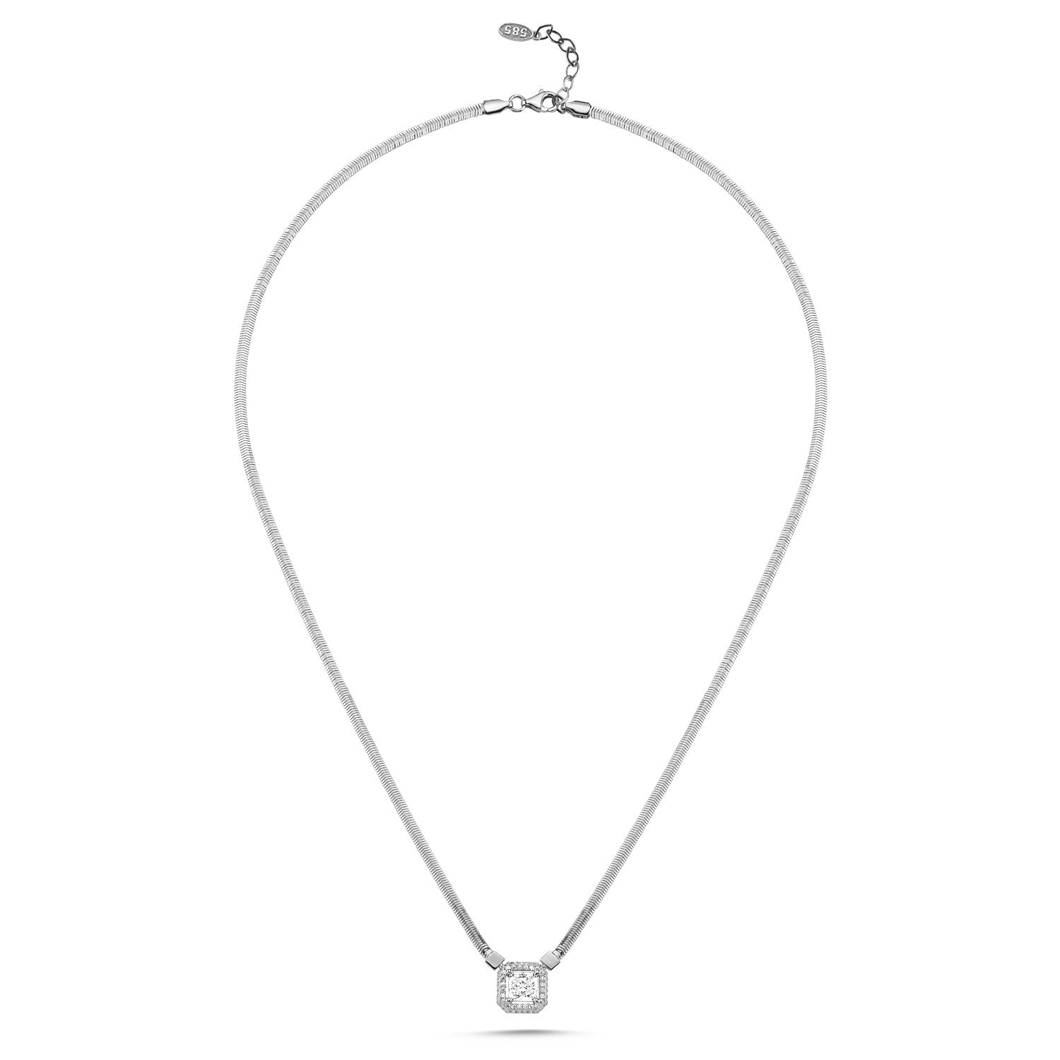 14 Ayar Altın Balık Sırtı Taşlı Baget Kolye