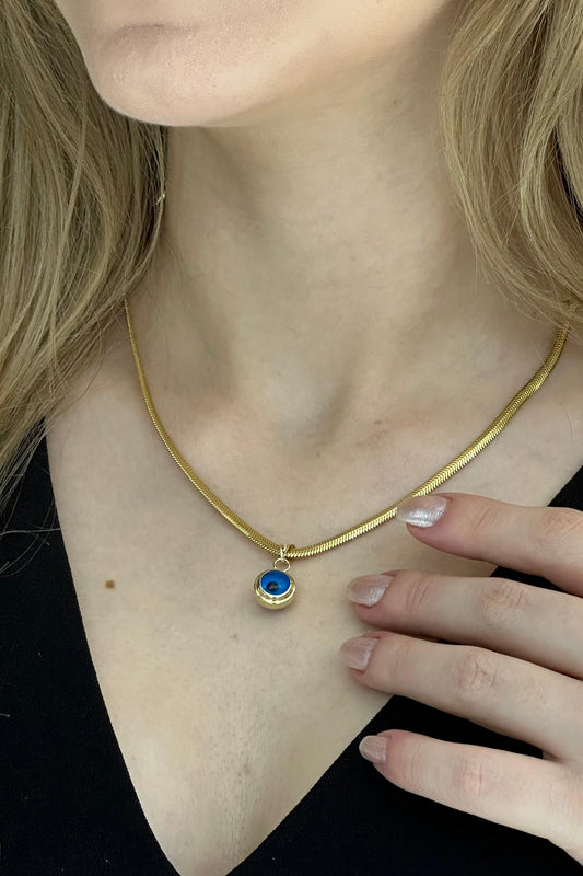 14 Ayar Altın Balık Sırtı Nazar Boncuklu Kolye