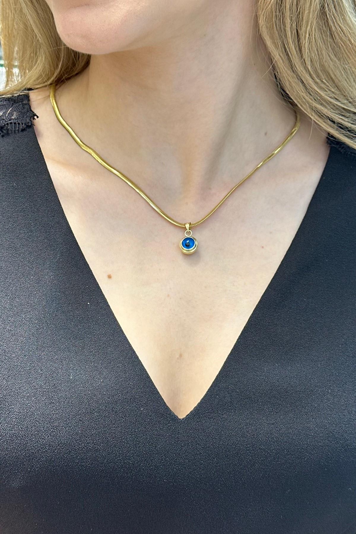 14 Ayar Altın Balık Sırtı Nazar Boncuklu Kolye