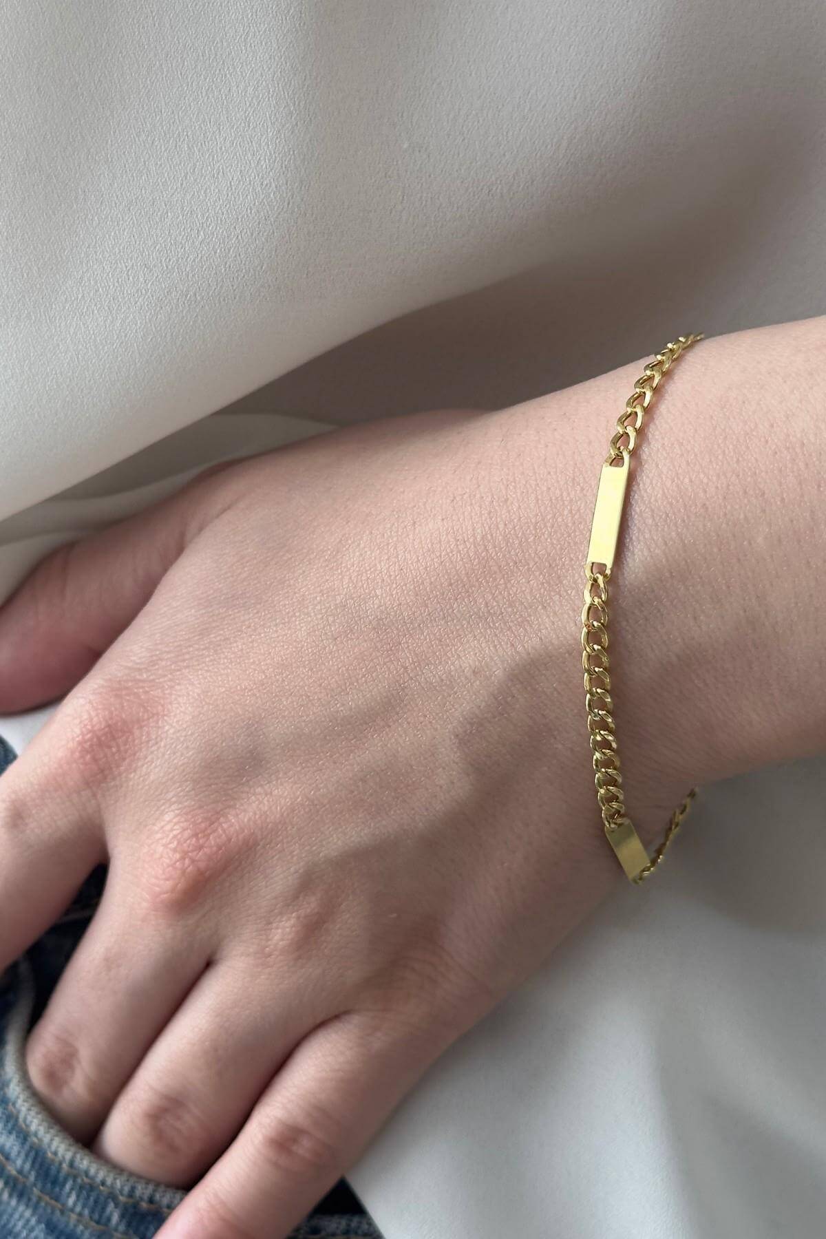 14 Ayar Altın Plakalı Gurmet Zincir Bileklik