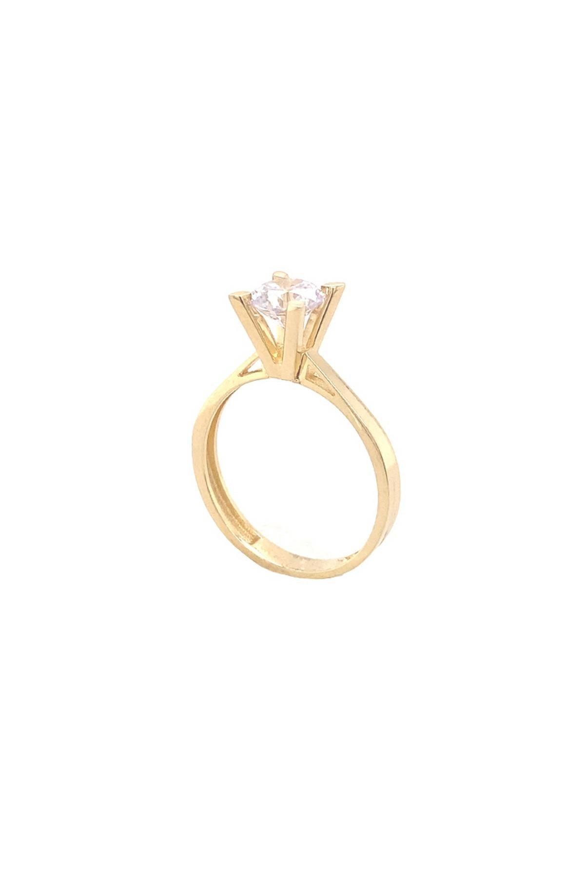 8 Ayar Altın Round Kesim Tektaş Yüzük